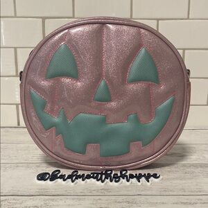 *Love Pain and Stitches Pink and Textured Teal Chipped Tooth Happy Pumpkin Purse